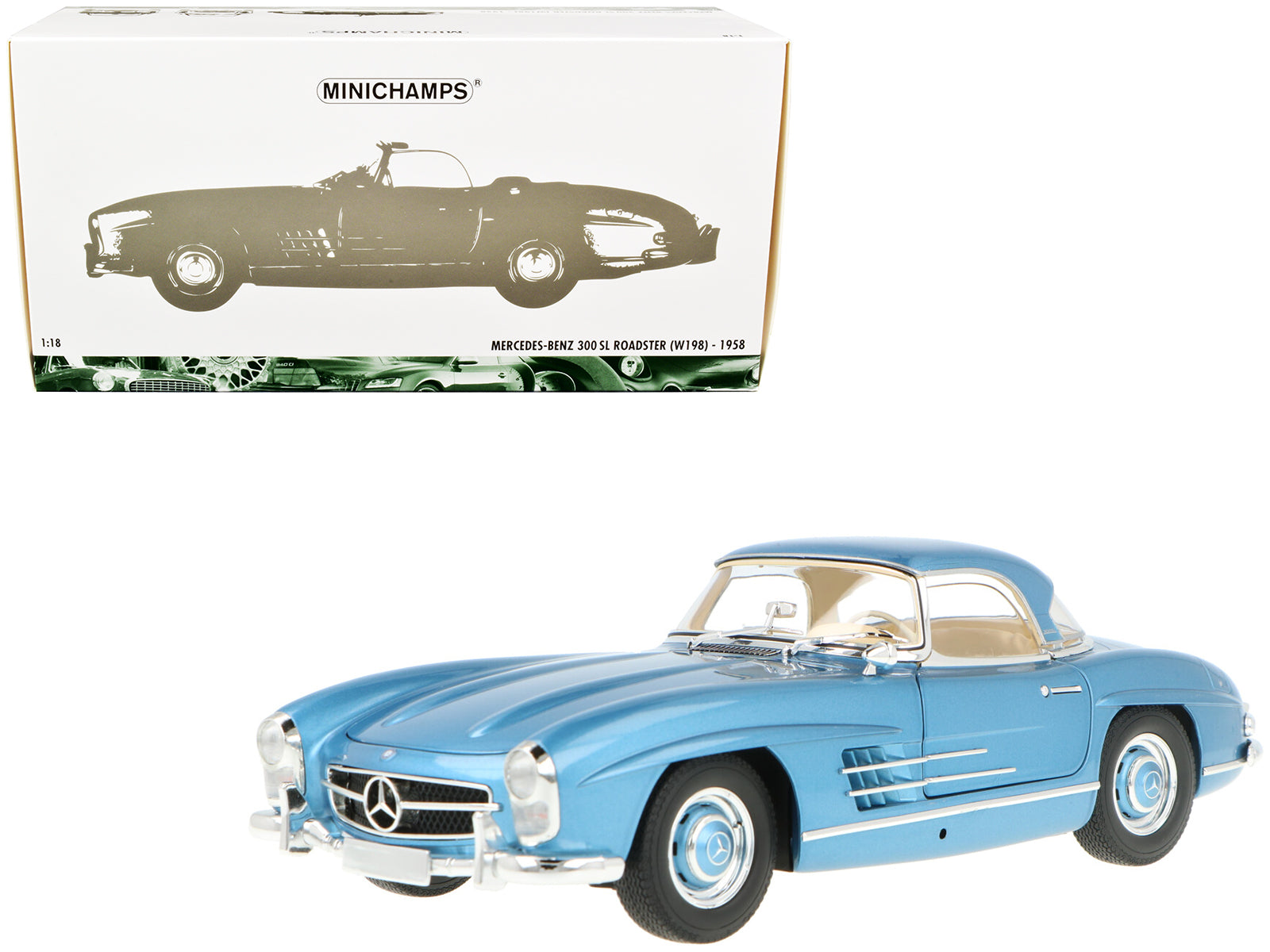 1958 Mercedes-Benz 300 SL Roadster (W198) Blue Metallic 1/18 Diecast Model Car by Minichamps - Premium  from Minichamps - Just $215.99! Shop now at Rapidvehicles