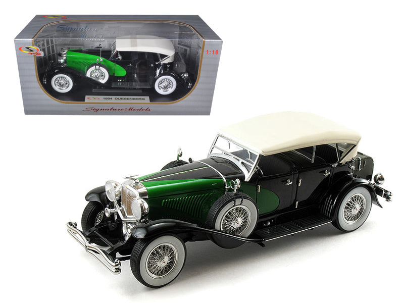 1934 Duesenberg Model J Black and Green with Cream Top 1/18 Diecast Model Car by Signature Models - Premium physical from Rapidvehicles - Just $108.99! Shop now at Rapidvehicles