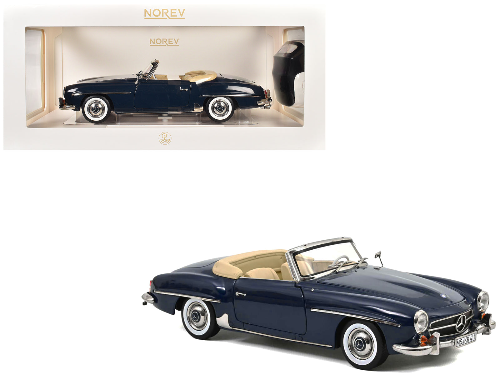 1957 Mercedes-Benz 190 SL Convertible Middle Blue with Black Top 1/18 Diecast Model Car by Norev free shipping USA