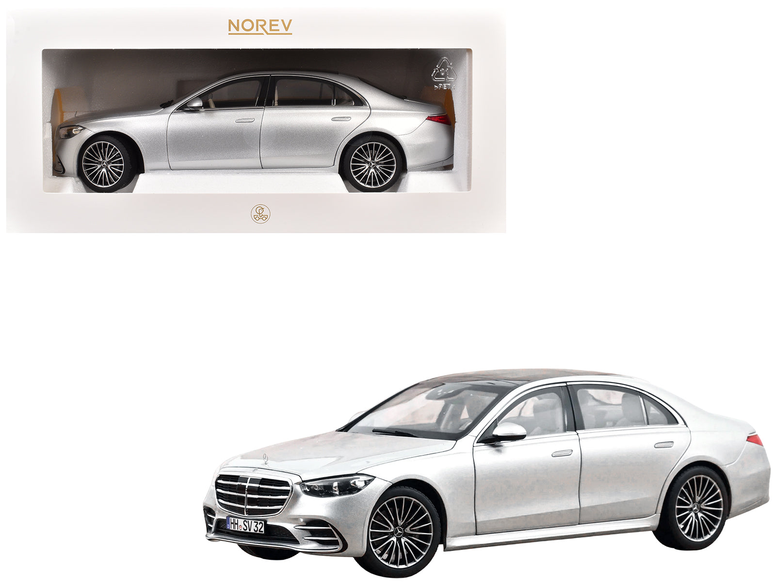 2021 Mercedes-Benz S-Class AMG Line Silver Metallic with Sunroof 1/18 Diecast Model Car by Norev free shipping USA