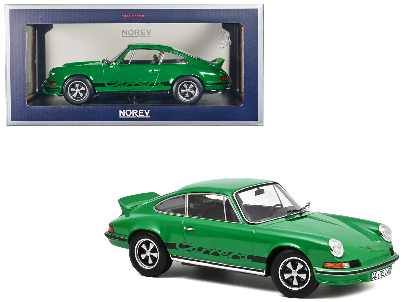 1973 Porsche 911 RS Touring Green with Black Stripes 1/18 Diecast Model Car by Norev