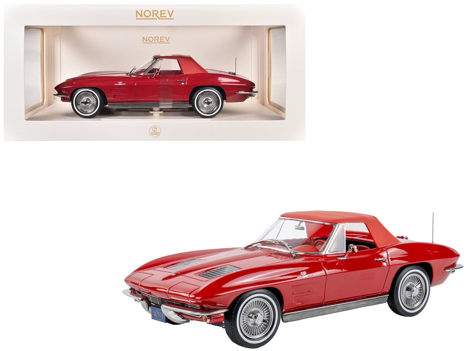 1963 Chevrolet Corvette Stingray Convertible Riverside Red 1/18 Diecast Model Car by Norev free shipping USA