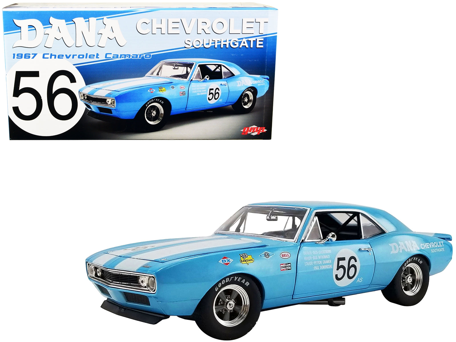 1967 Chevrolet Camaro Z/28 Trans Am #56 "Dana Chevrolet Southgate" Light Blue with White Stripes and Graphics Limited Edition to 600 pieces Worldwide "ACME Exclusive" Series 1/18 Diecast Model Car by GMP - Premium Chevrolet Models from GMP - Just $156.14! Shop now at Rapidvehicles