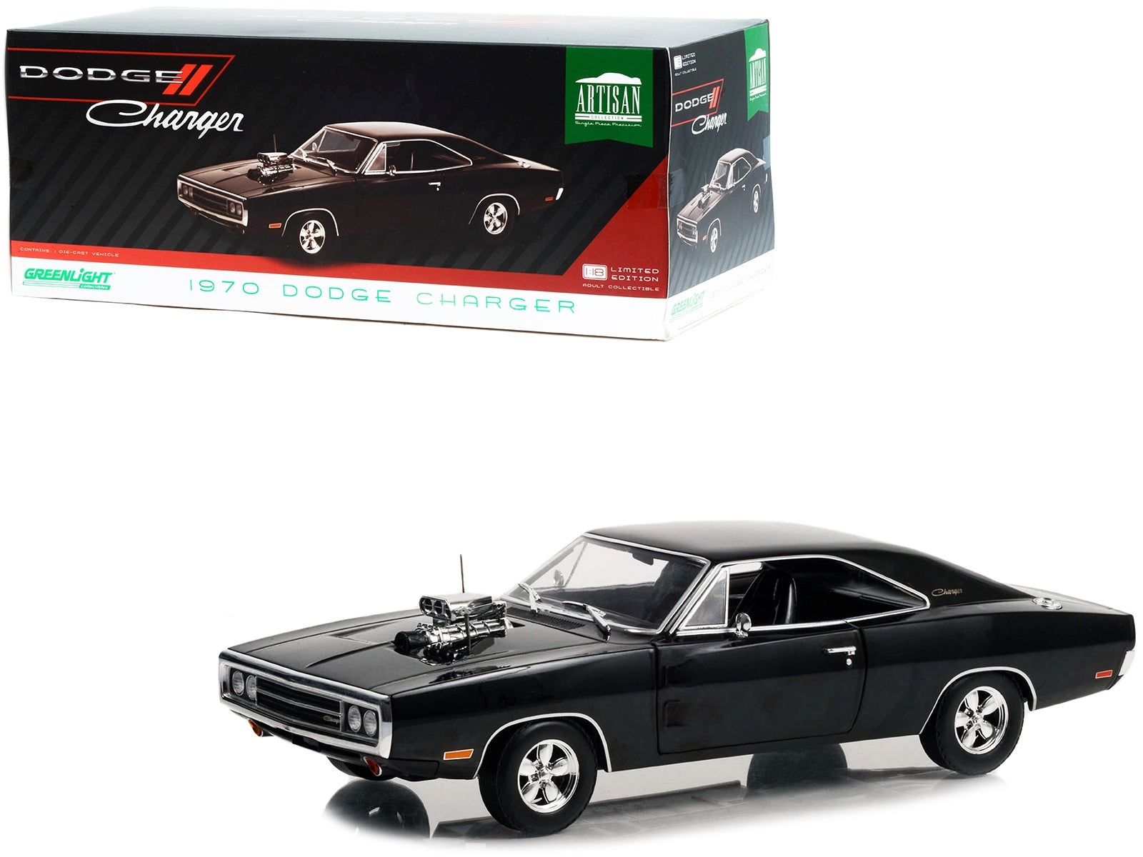 1970 Dodge Charger with Blown Engine Black "Artisan Collection" Series 1/18 Diecast Model Car by Greenlight - Premium Dodge Models from Greenlight - Just $89.99! Shop now at Rapidvehicles