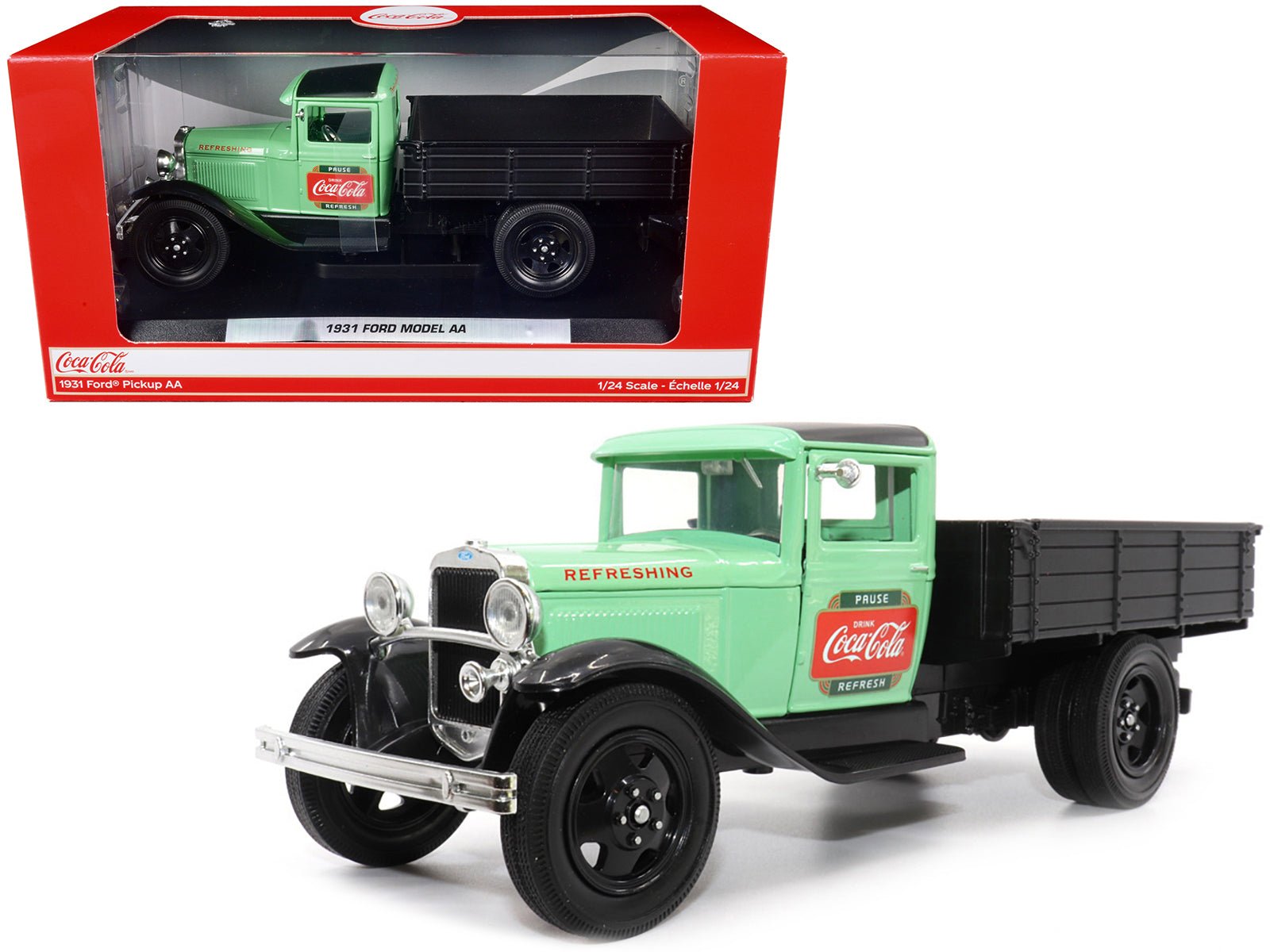 1931 Ford Model AA Pickup Truck Light Green and Black "Pause. Refresh. Drink Coca - Cola" 1/24 Diecast Model Car by Motor City Classics free shipping USA - Rapid Vehicles