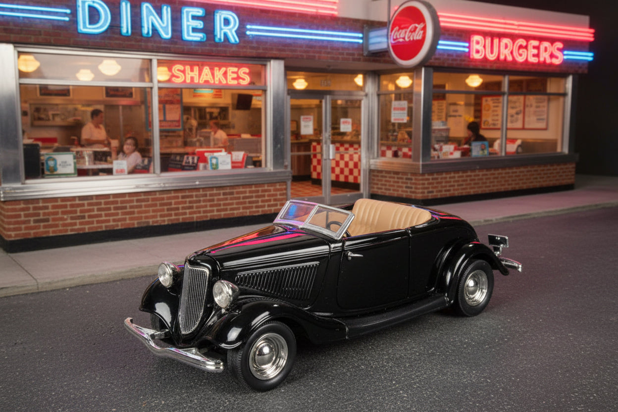 1934 Ford Coupe Convertible Black 1/24 Diecast Model Car by Motormax free shipping USA