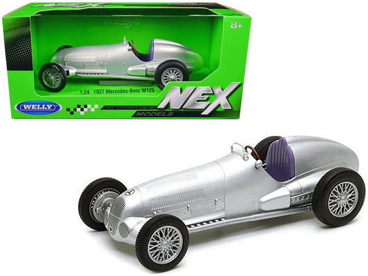 1937 Mercedes - Benz W125 Silver Metallic "NEX Models" Series 1/24 Diecast Model Car by Welly free shipping USA - Rapid Vehicles