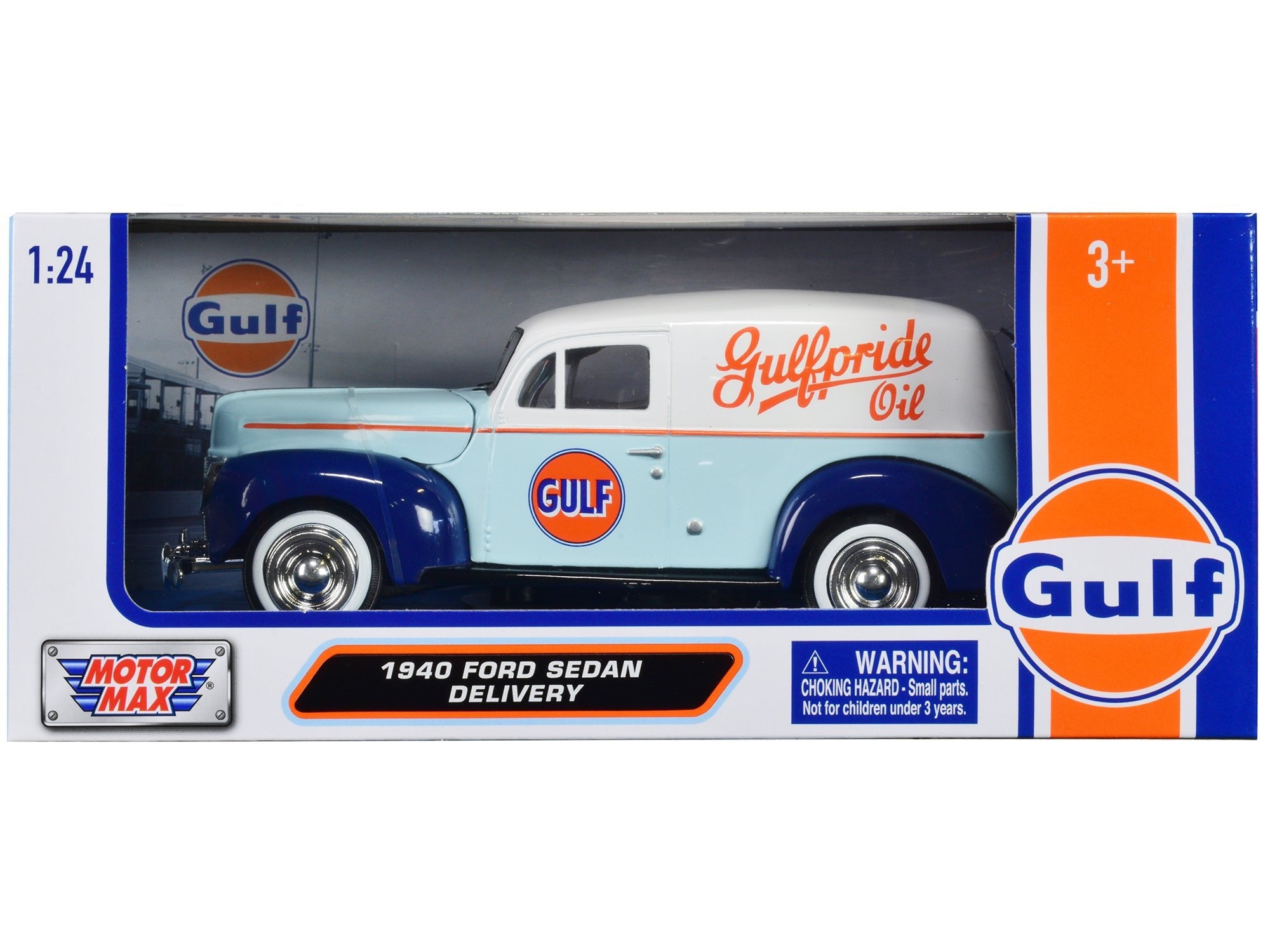 1940 Ford Sedan Delivery Light Blue and White "Gulf Oil - Gulfpride" "Gulf Die - Cast Collection" 1/24 Diecast Model Car by Motormax free shipping USA - Rapid Vehicles