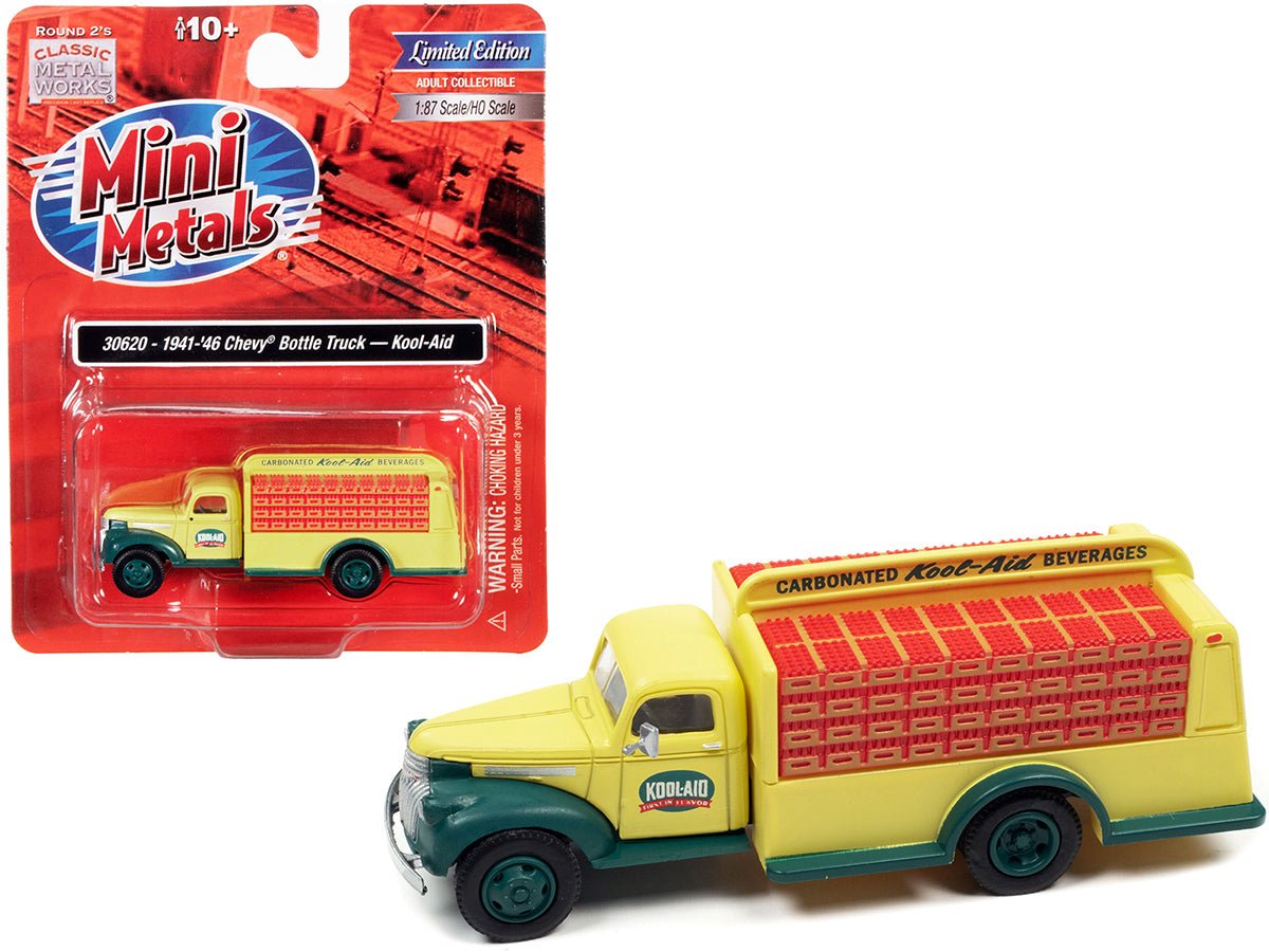 1941 - 1946 Chevrolet Delivery Bottle Truck Yellow and Green "Kool - Aid" 1/87 (HO) Scale Model by Classic Metal Works free shipping USA - Rapid Vehicles
