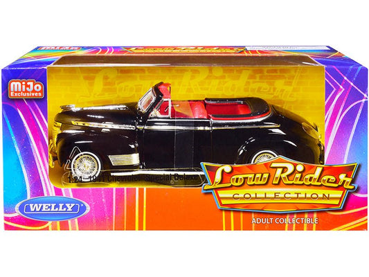 1941 Chevrolet Special Deluxe Convertible Black with Red Interior "Low Rider Collection" 1/24 Diecast Model Car by Welly free shipping USA - Rapid Vehicles