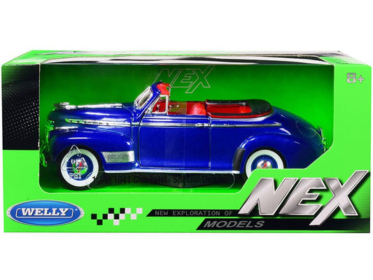 1941 Chevrolet Special Deluxe Convertible Blue Metallic with Red Interior "NEX Models" 1/24 Diecast Model Car by Welly free shipping USA - Rapid Vehicles