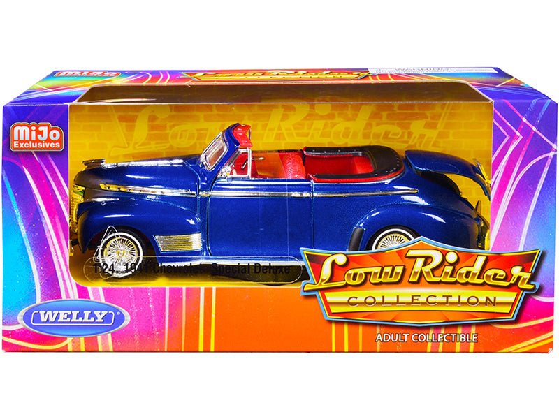 1941 Chevrolet Special Deluxe Convertible Candy Blue Metallic with Red Interior "Low Rider Collection" 1/24 Diecast Model Car by Welly free shipping USA - Rapid Vehicles