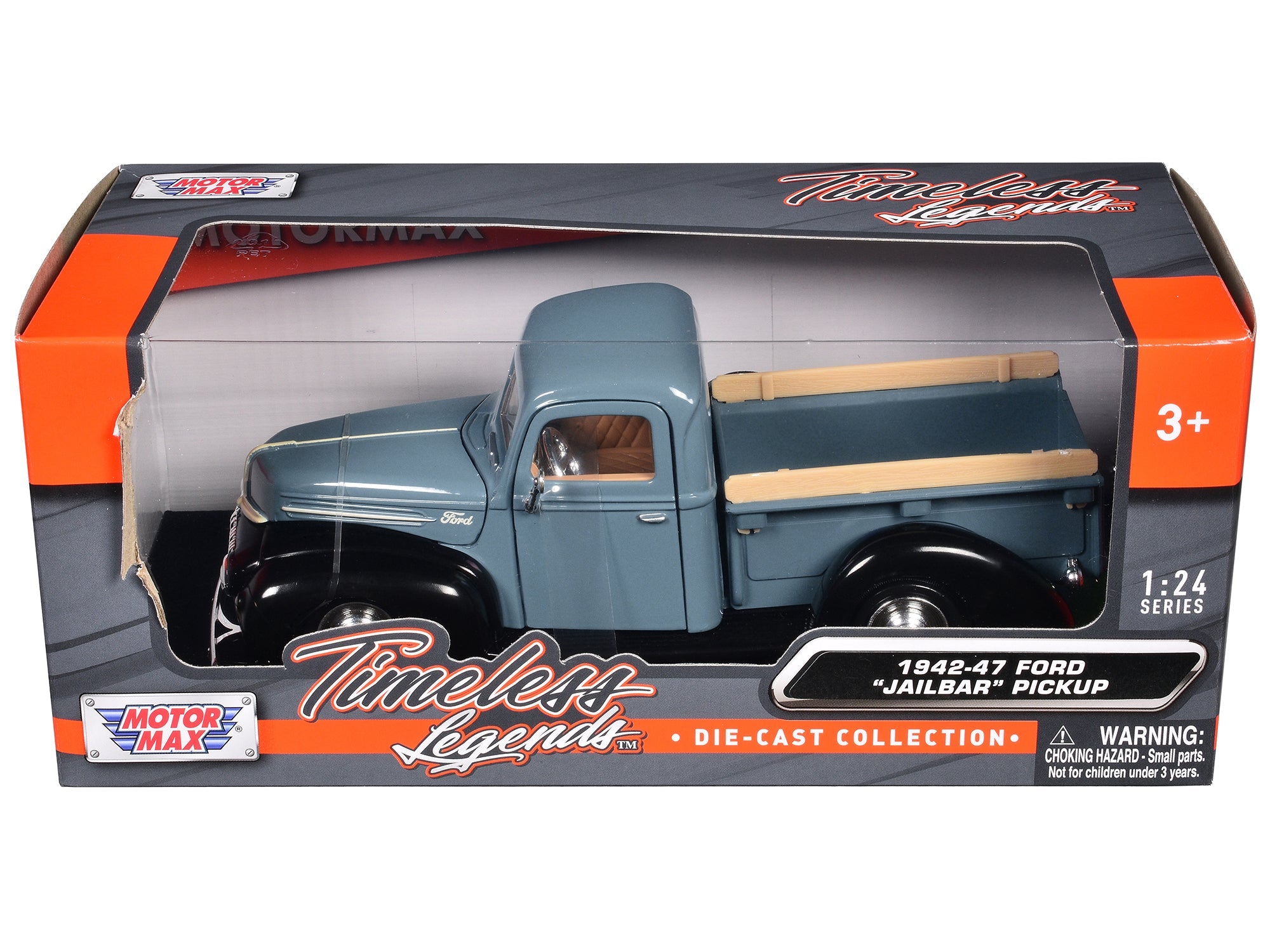 1942 - 47 Ford "Jailbar" Pickup Truck Blue and Black "Timeless Legends" Series 1/24 Diecast Model Car by Motormax free shipping USA - Rapid Vehicles