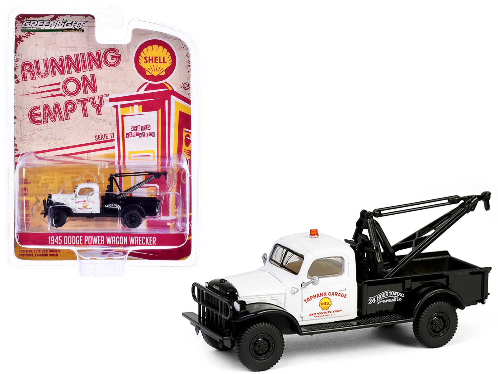 1945 Dodge Power Wagon Wrecker Tow Truck "Shell Oil" White and Black "Running on Empty" Series 17 1/64 Diecast Model Car by Greenlight free shipping USA - Rapid Vehicles