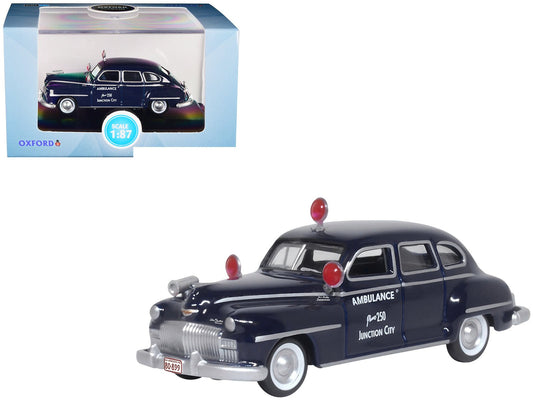 1946 DeSoto Suburban Ambulance Dark Blue "Junction City Ambulance" 1/87 (HO) Scale Diecast Model Car by Oxford Diecast free shipping USA - Rapid Vehicles