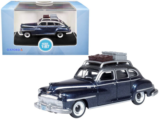 1946 DeSoto Suburban with Roof Rack and Luggage Butterfly Blue Metallic with Crystal Gray Top 1/87 (HO) Scale Diecast Model Car by Oxford Diecast free shipping USA - Rapid Vehicles