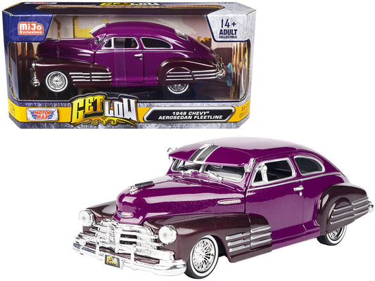 1948 Chevrolet Aerosedan Fleetside Lowrider Purple Metallic and Dark Purple Metallic Two - Tone "Get Low" Series 1/24 Diecast Model Car by Motormax free shipping USA - Rapid Vehicles