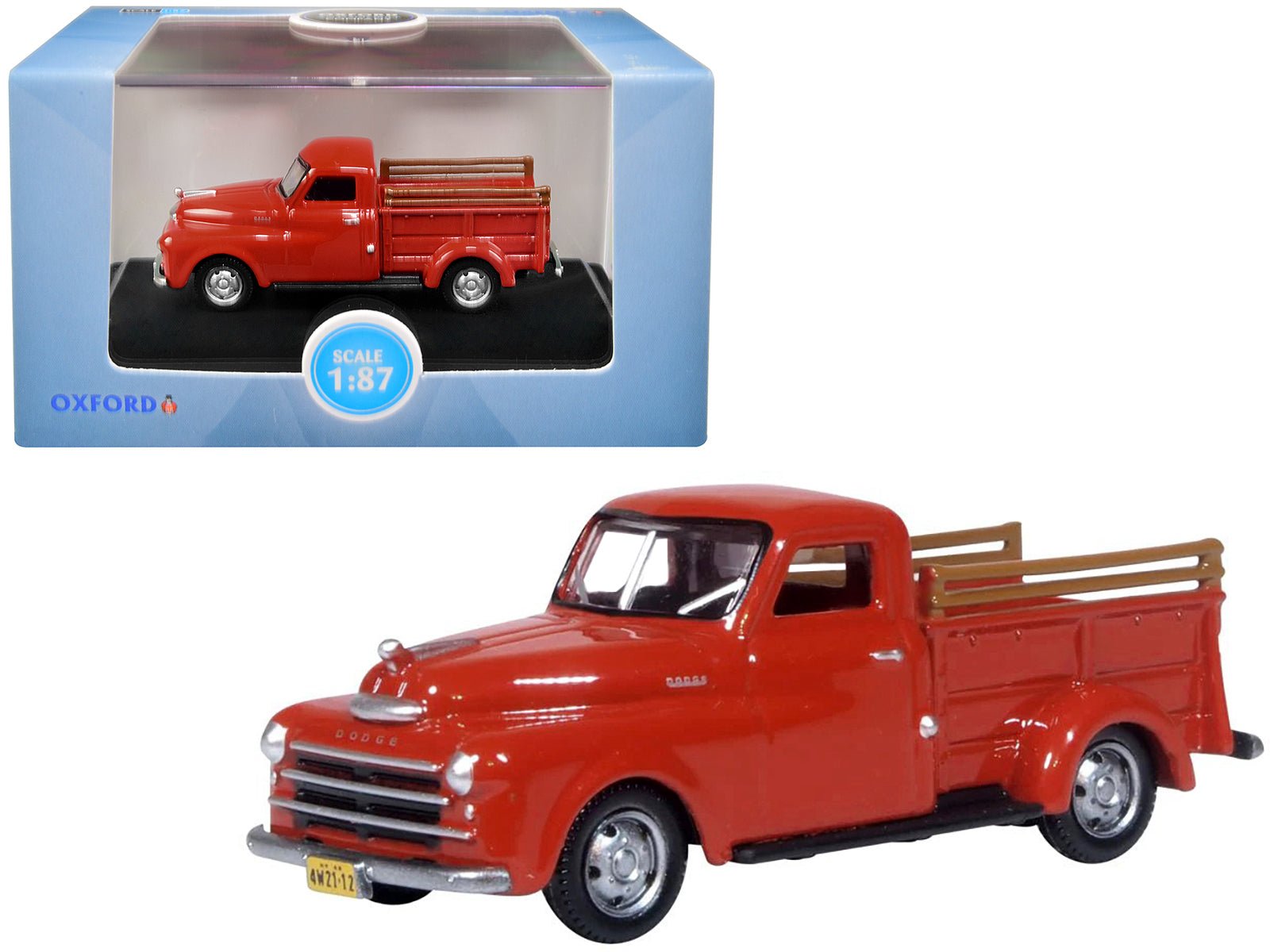 1948 Dodge B - 1B Pickup Truck Red 1/87 (HO) Scale Diecast Model Car by Oxford Diecast free shipping USA - Rapid Vehicles