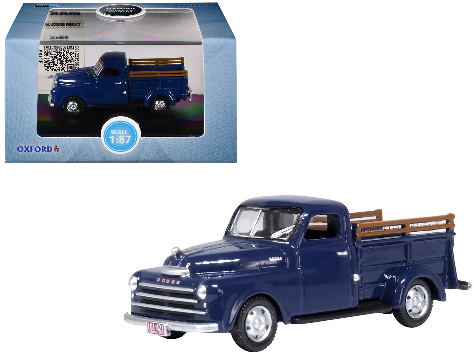 1948 Dodge B - 1B Pickup Truck Waterway Blue 1/87 (HO) Scale Diecast Model Car by Oxford Diecast free shipping USA - Rapid Vehicles