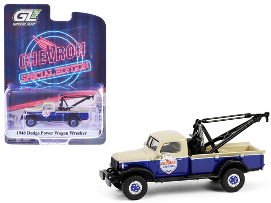 1948 Dodge Power Wagon Wrecker Tow Truck Beige and Blue "Chevron Special Edition" Series 1 1/64 Diecast Model Car by Greenlight free shipping USA - Rapid Vehicles