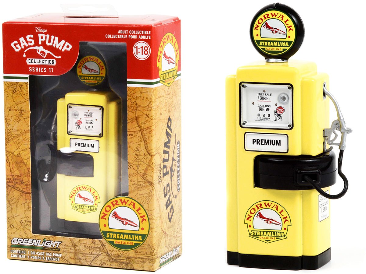 1948 Wayne 100-A Gas Pump "Norwalk Gasoline" Yellow and Black "Vintage Gas Pumps" Series 11 1/18 Diecast Model by Greenlight free shipping USA - Rapid Vehicles