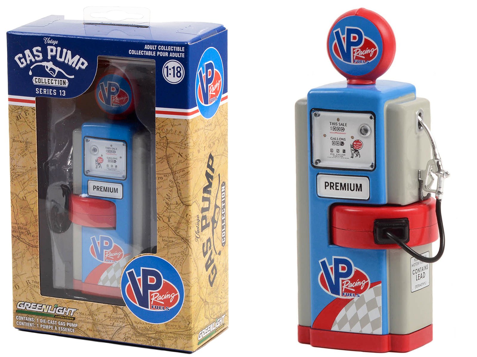1948 Wayne 100 - A Gas Pump "VP Racing Fuels" Blue and Gray "Vintage Gas Pumps" Series 13 1/18 Diecast Model by Greenlight free shipping USA - Rapid Vehicles