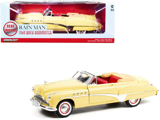 1949 Buick Roadmaster Convertible (Charlie Babbitt's) Yellow with Red Interior "Rain Man" (1988) Movie 1/18 Diecast Model Car by Greenlight free shipping USA - Rapid Vehicles