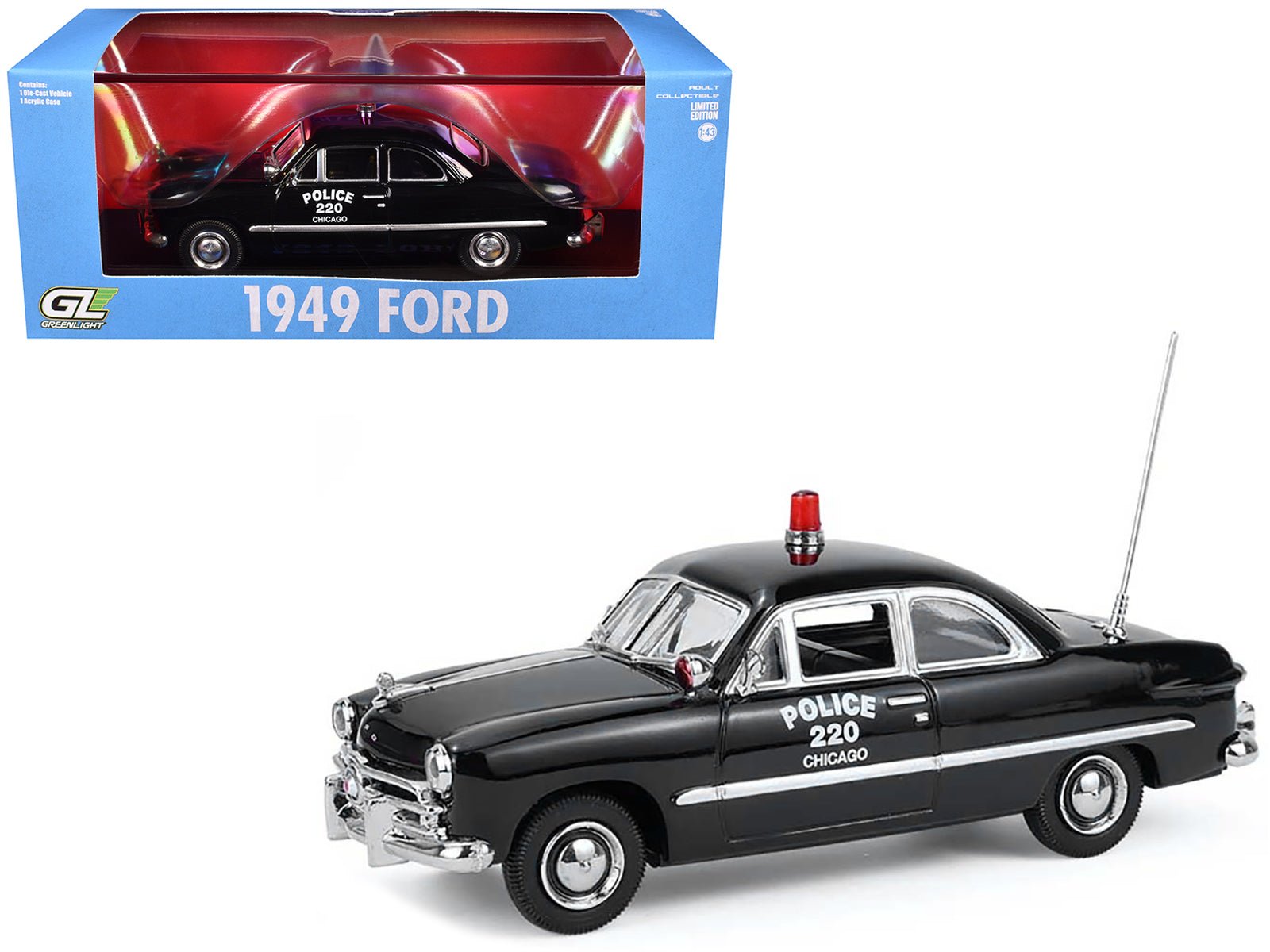 1949 Ford Custom Police Car "Chicago Police Department" Black 1/64 Diecast Model Car by Greenlight free shipping USA - Rapid Vehicles