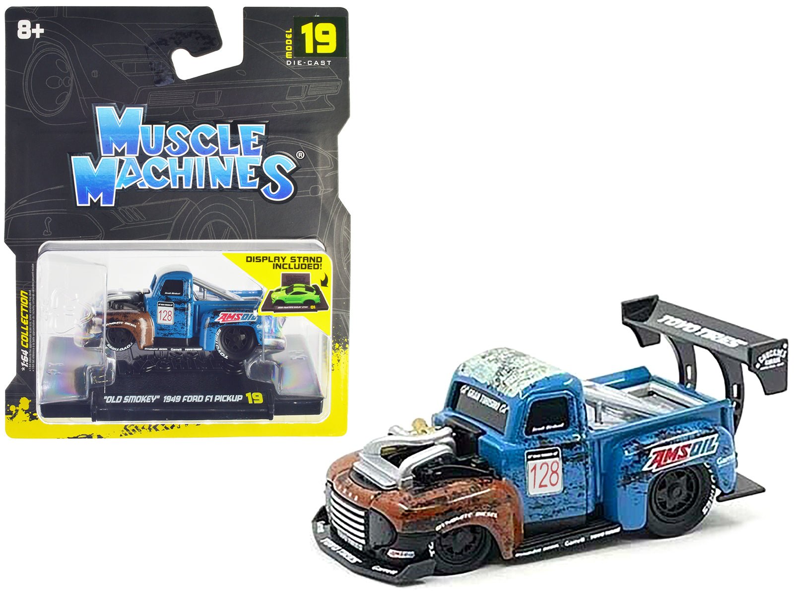 1949 Ford F1 Pickup Truck 128 "Old Smokey" Blue and Brown (Weathered) 1/64 Diecast Model Car by Muscle Machines free shipping USA - Rapid Vehicles