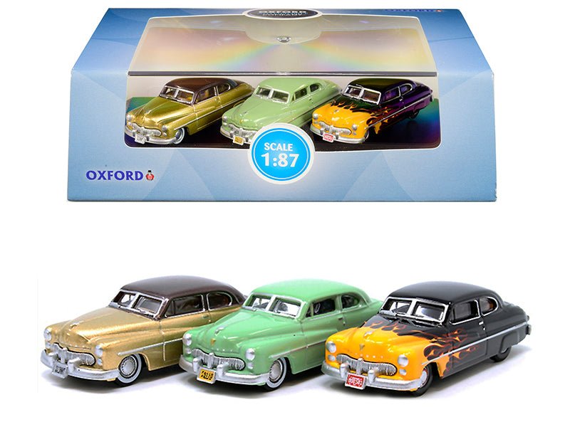 1949 Mercury Set of 3 Cars "70th Anniversary" 1/87 (HO) Scale Diecast Model Cars by Oxford Diecast free shipping USA - Rapid Vehicles