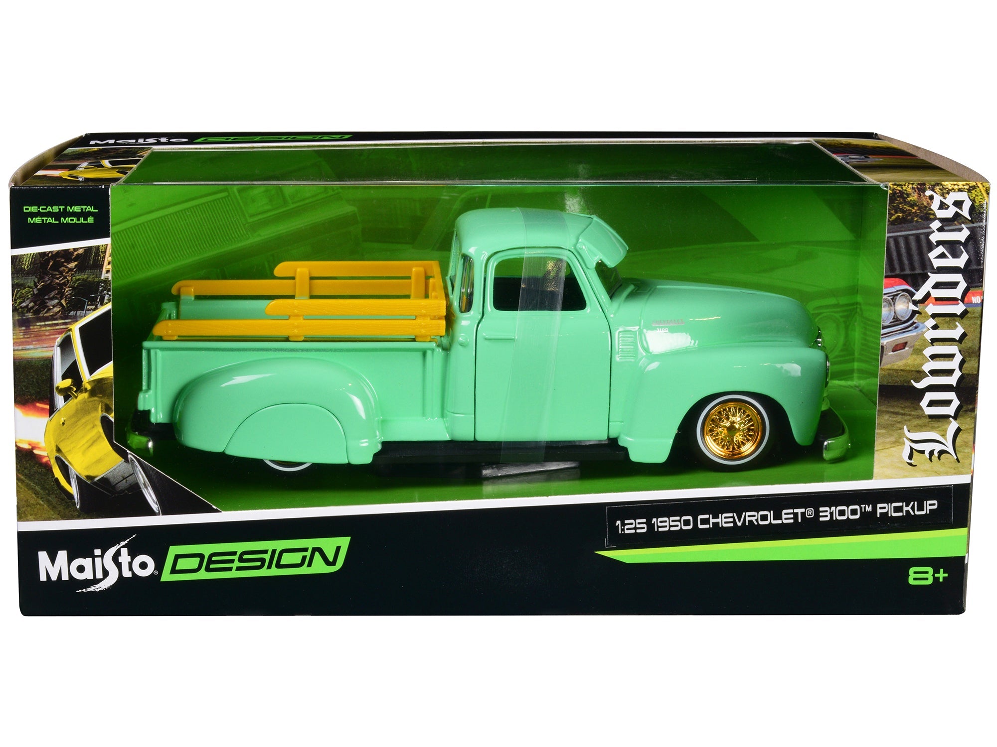 1950 Chevrolet 3100 Pickup Truck Lowrider Light Green with Gold Wheels "Lowriders" Series 1/24 Diecast Model Car by Maisto free shipping USA - Rapid Vehicles