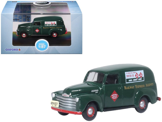 1950 Chevrolet Panel Van "Railway Express Agency" Dark Green 1/87 (HO) Scale Diecast Model Car by Oxford Diecast free shipping USA - Rapid Vehicles
