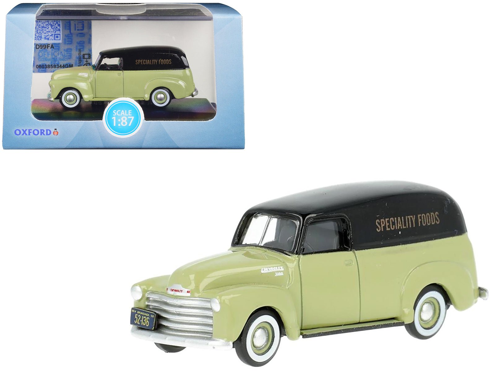 1950 Chevrolet Panel Van "Speciality Foods" Light Green and Black 1/87 (HO) Scale Diecast Model Car by Oxford Diecast free shipping USA - Rapid Vehicles