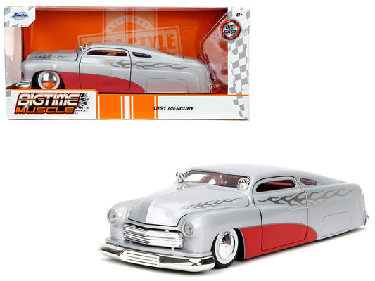 1951 Mercury Silver Metallic and Red with Flame Graphics and Red Interior "Bigtime Muscle" Series 1/24 Diecast Model Car by Jada free shipping USA - Rapid Vehicles