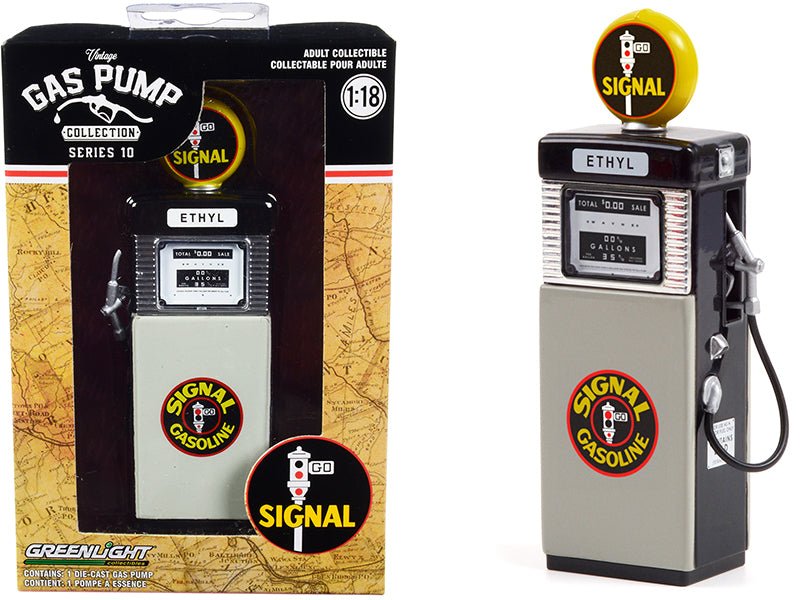 1951 Wayne 505 Gas Pump "Signal Gasoline" Black and Gray "Vintage Gas Pumps" Series 10 1/18 Diecast Model by Greenlight free shipping USA - Rapid Vehicles