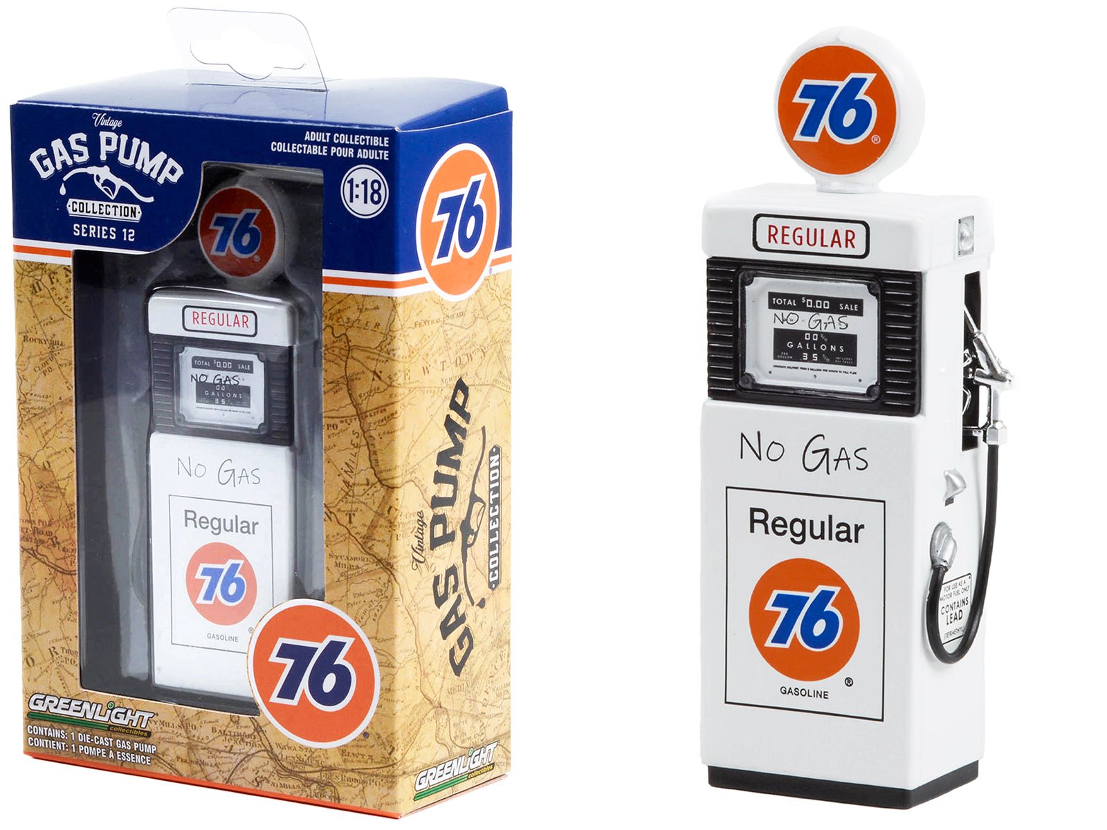 1951 Wayne 505 Gas Pump "Union 76 Regular Gasoline" "No Gas" White "Vintage Gas Pumps" Series 12 1/18 Diecast Model by Greenlight free shipping USA - Rapid Vehicles