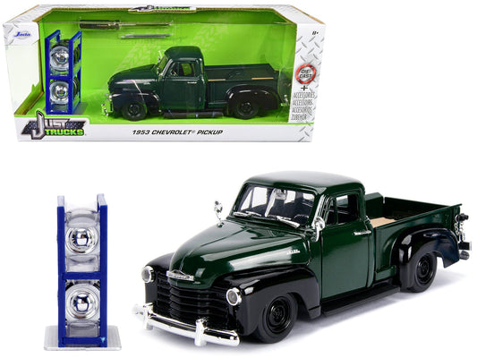 1953 Chevrolet 3100 Pickup Truck Green with Extra Wheels "Just Trucks" Series 1/24 Diecast Model Car by Jada free shipping USA - Rapid Vehicles