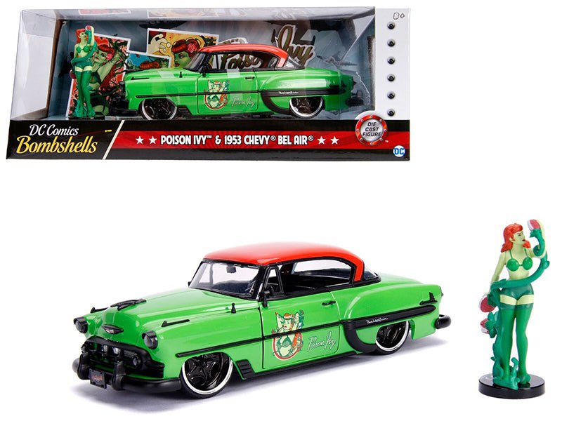 1953 Chevrolet Bel Air Green and Red Top with Poison Ivy Diecast Figure "DC Comics Bombshells" Series 1/24 Diecast Model Car by Jada free shipping USA - Rapid Vehicles