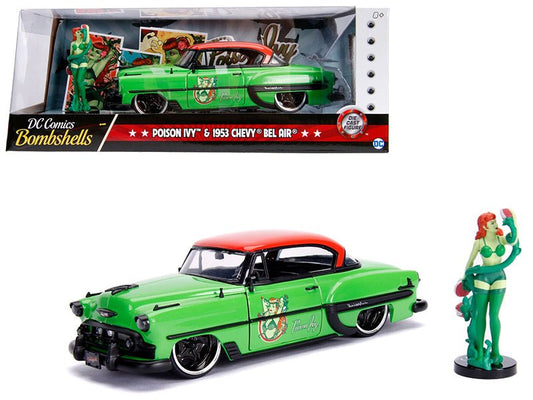 1953 Chevrolet Bel Air Green and Red Top with Poison Ivy Diecast Figure "DC Comics Bombshells" Series 1/24 Diecast Model Car by Jada free shipping USA - Rapid Vehicles
