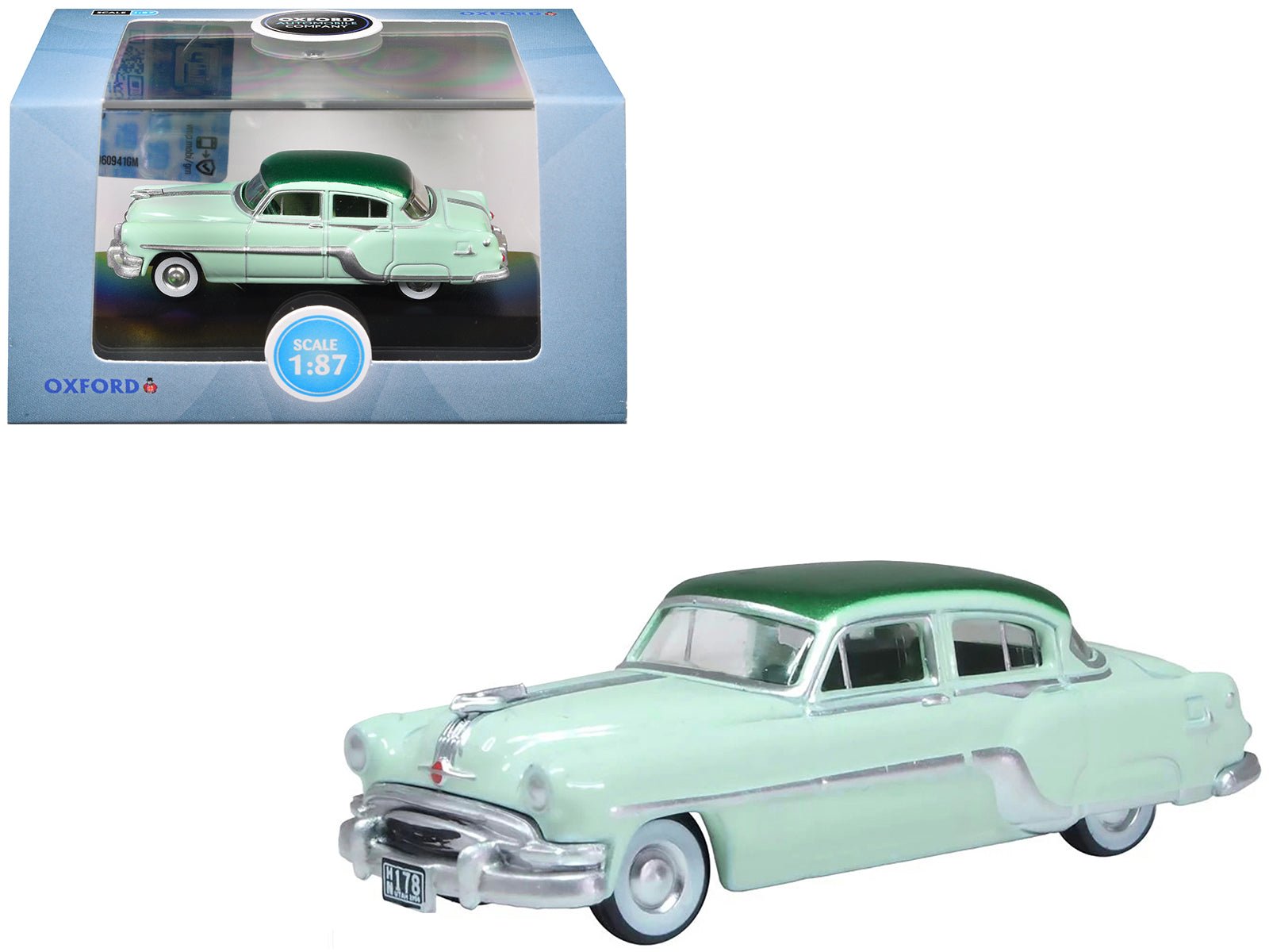 1954 Pontiac Chieftain 4 Door Shannon Green with Brookmere Green Top 1/87 (HO) Scale Diecast Model Car by Oxford Diecast free shipping USA - Rapid Vehicles