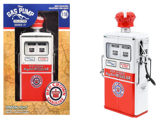 1954 Tokheim 350 Twin Gas Pump "Red Crown Gasoline" White and Red "Vintage Gas Pumps" Series 17 1/18 Diecast Replica by Greenlight free shipping USA - Rapid Vehicles