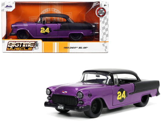 1955 Chevrolet Bel Air 24 Purple Metallic and Matt Black "Bigtime Muscle" Series 1/24 Diecast Model Car by Jada free shipping USA - Rapid Vehicles