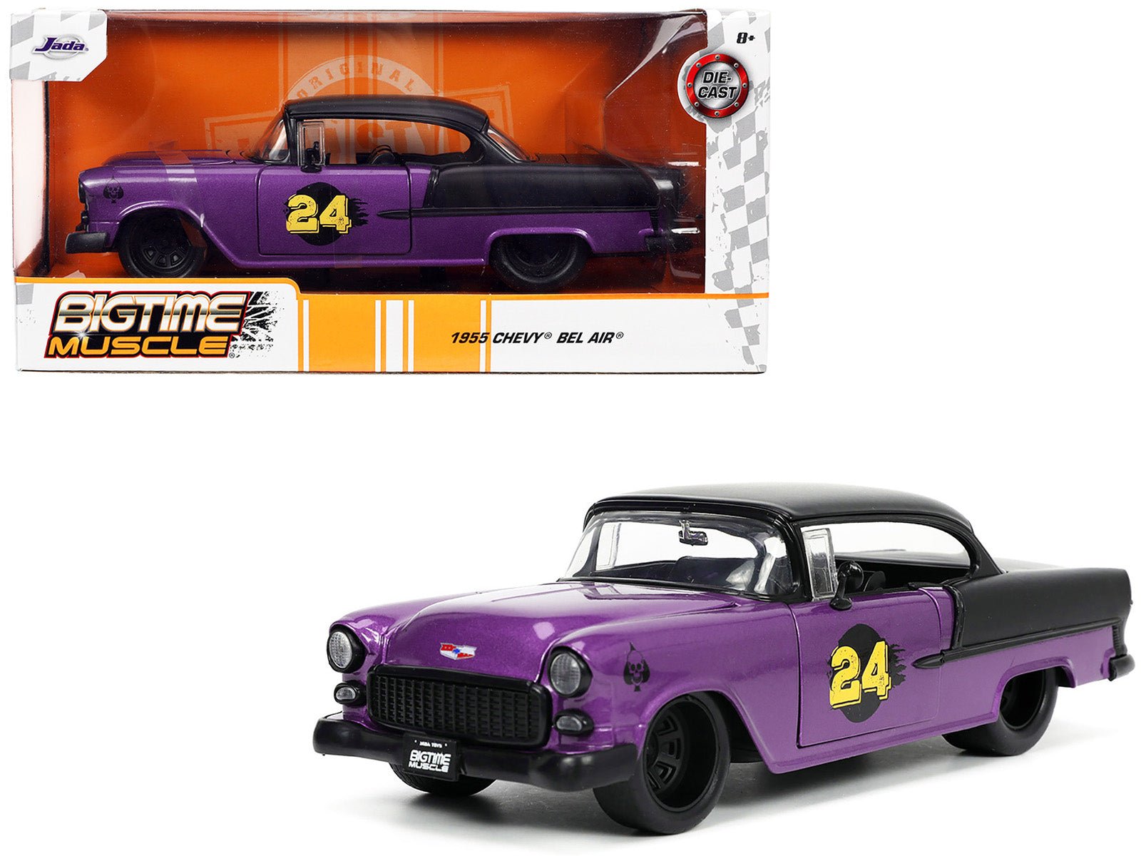 1955 Chevrolet Bel Air 24 Purple Metallic and Matt Black "Bigtime Muscle" Series 1/24 Diecast Model Car by Jada free shipping USA - Rapid Vehicles