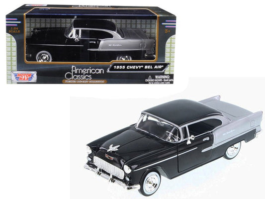 1955 Chevrolet Bel Air Black and Silver 1/24 Diecast Model Car by Motormax free shipping USA - Rapid Vehicles