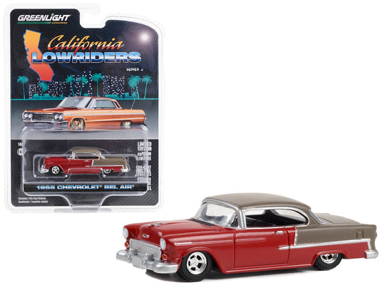 1955 Chevrolet Bel Air Lowrider Ruby Red and Matt Bronze "California Lowriders" Series 3 1/64 Diecast Model Car by Greenlight free shipping USA - Rapid Vehicles