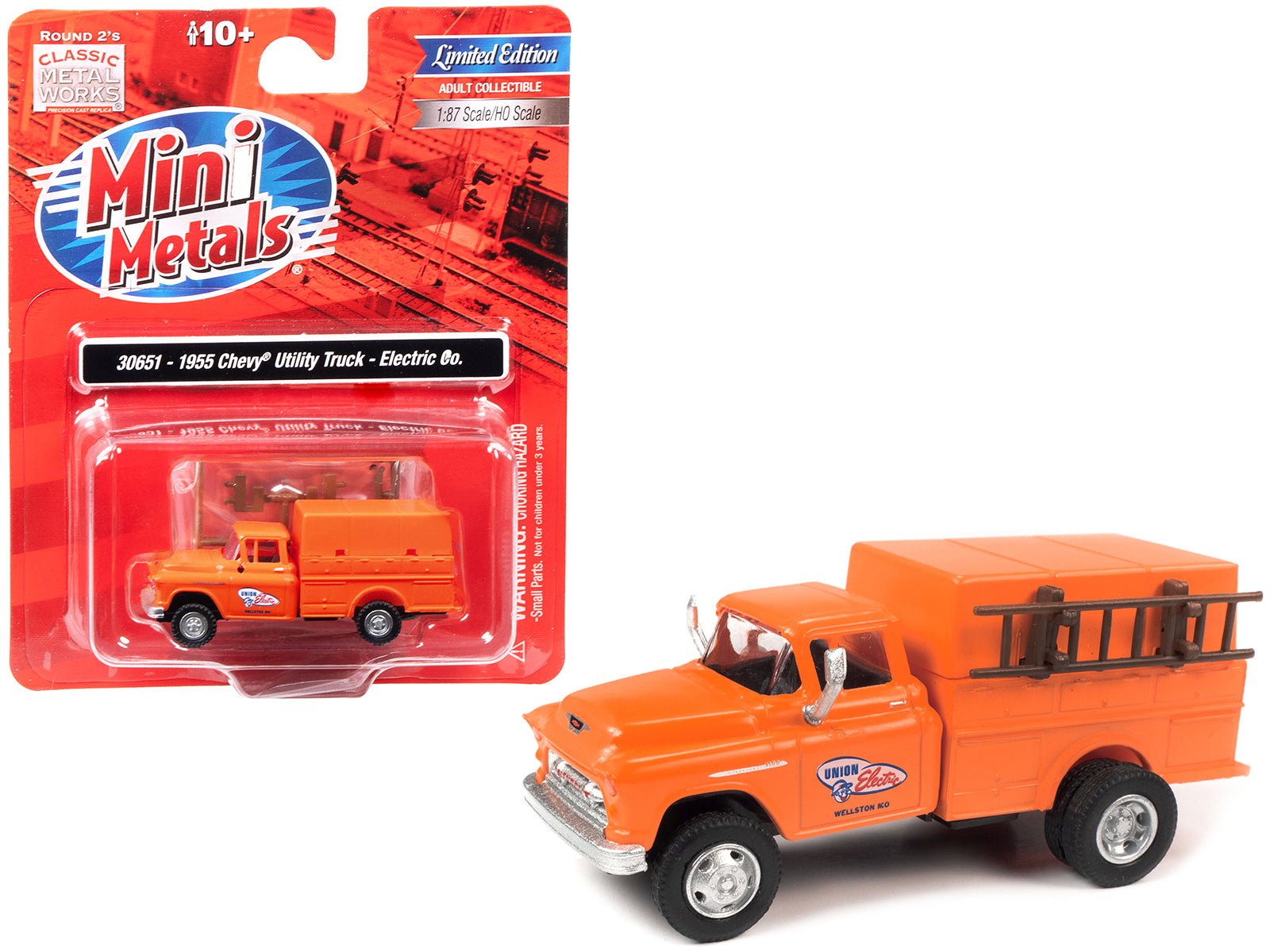 1955 Chevrolet Utility Truck Orange "Union Electric" 1/87 (HO) Scale Model by Classic Metal Works free shipping USA - Rapid Vehicles
