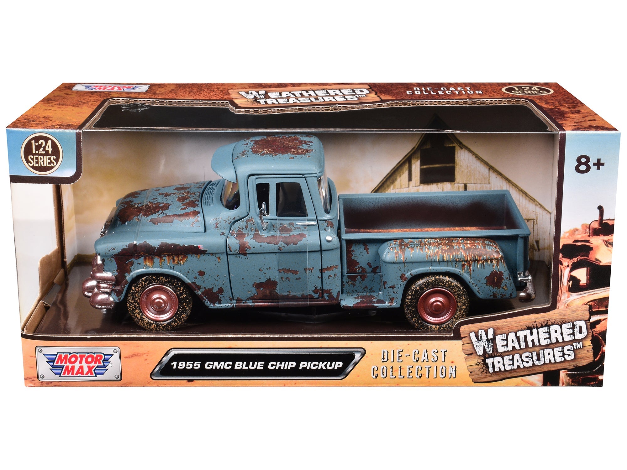 1955 GMC Blue Chip Pickup Truck Matt Blue (Rusted) "Weathered Treasures" Series 1/24 Diecast Model Car by Motormax free shipping USA - Rapid Vehicles