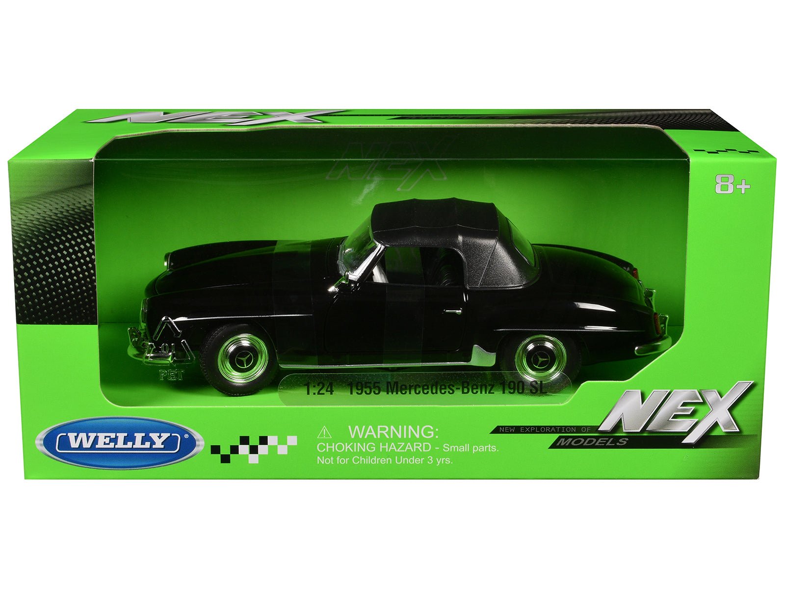 1955 Mercedes - Benz 190 SL (Closed Roof) Black "NEX Models" Series 1/24 Diecast Model Car by Welly free shipping USA - Rapid Vehicles