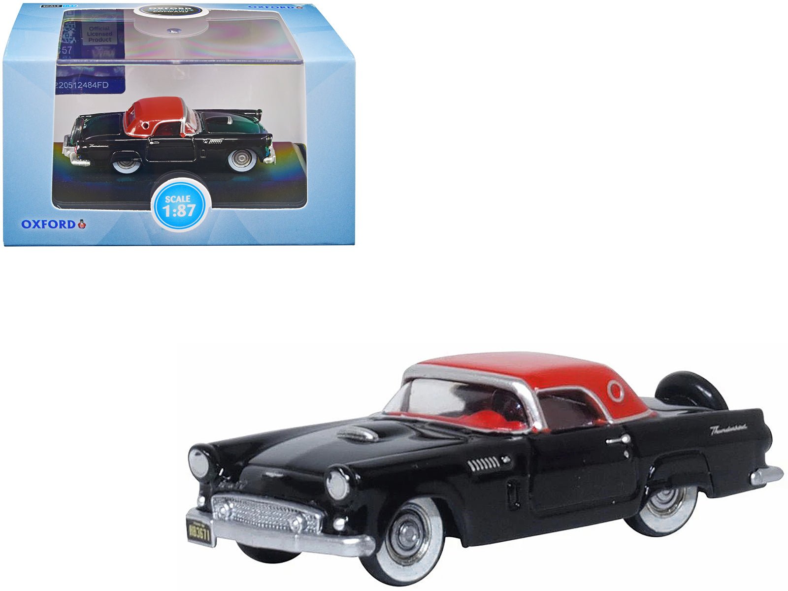 1956 Ford Thunderbird Raven Black with Fiesta Red Top 1/87 (HO) Scale Diecast Model Car by Oxford Diecast free shipping USA - Rapid Vehicles
