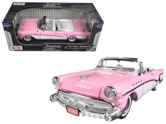 1957 Buick Roadmaster Convertible Pink and White 1/18 Diecast Model Car by Motormax free shipping USA - Rapid Vehicles